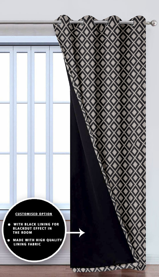 Ultimate Trends Premium Polyester Block Pattern Digital Printed Curtain, Charcoal Grey Color, 1 Piece