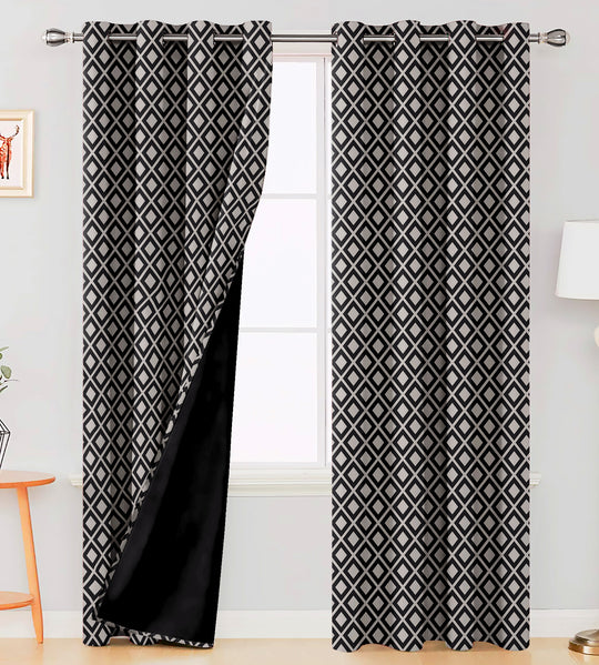 Ultimate Trends Premium Polyester Block Pattern Digital Printed Curtain, Charcoal Grey Color, 1 Piece