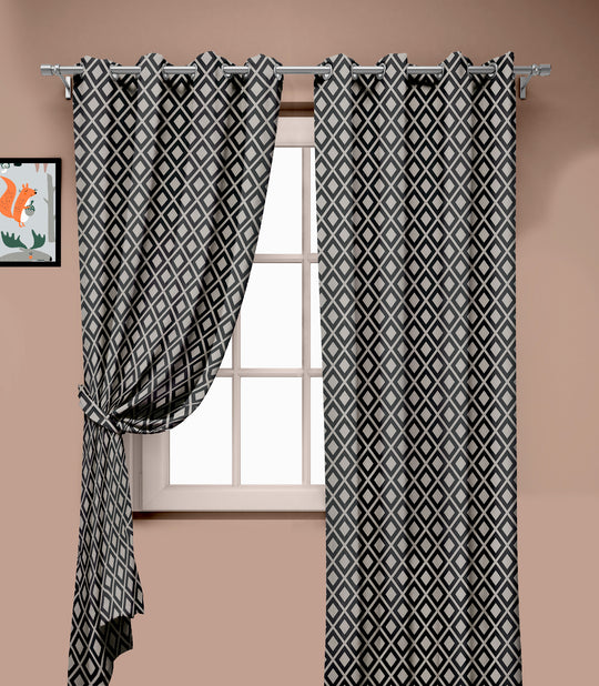 Ultimate Trends Premium Polyester Block Pattern Digital Printed Curtain, Charcoal Grey Color, 1 Piece