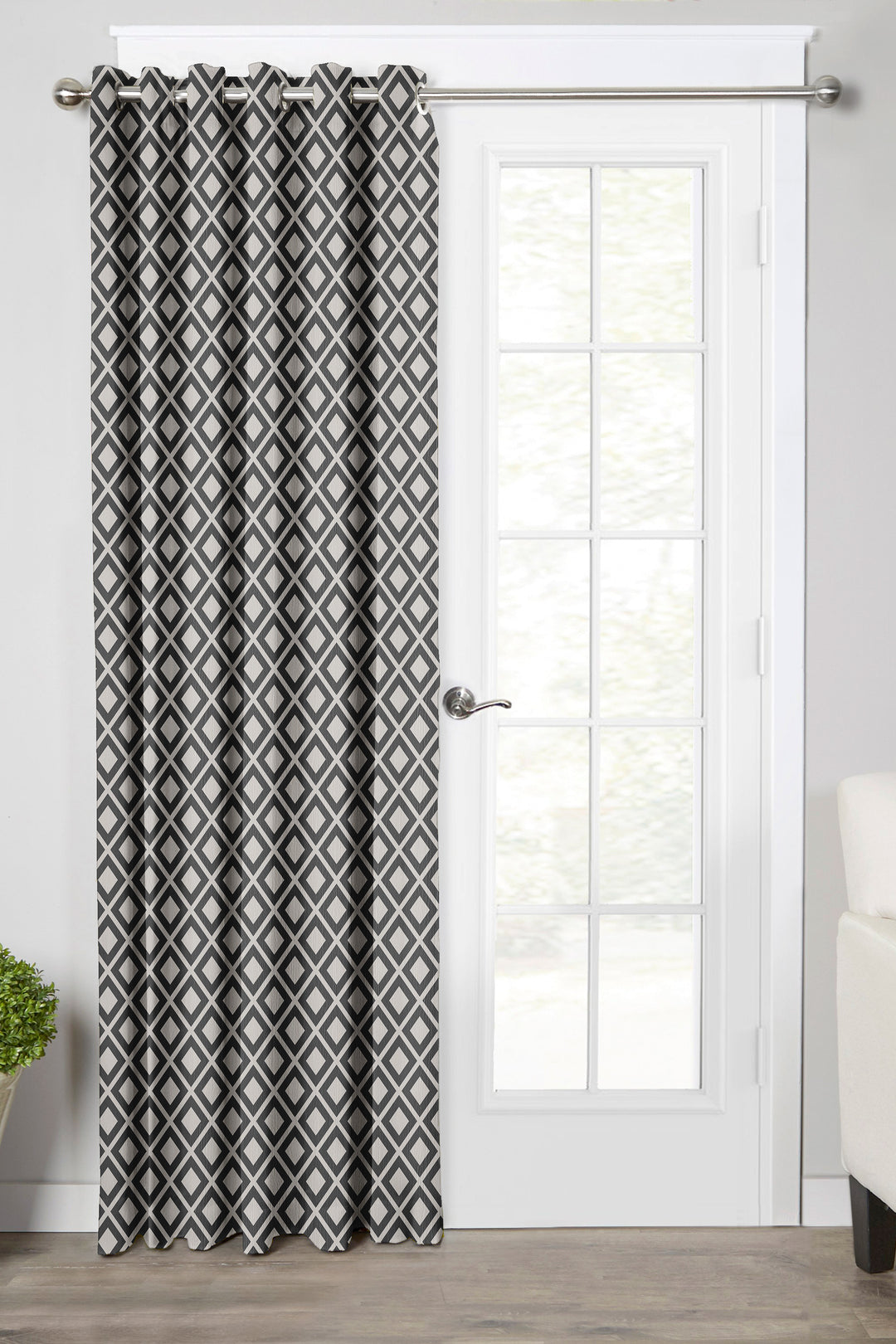 Ultimate Trends Premium Polyester Block Pattern Digital Printed Curtain, Steel Grey Color, 1 Piece