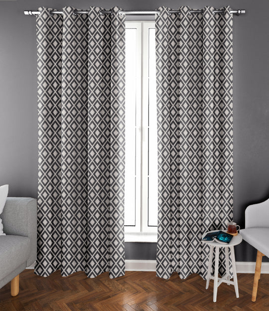 Ultimate Trends Premium Polyester Block Pattern Digital Printed Curtain, Steel Grey Color, 1 Piece