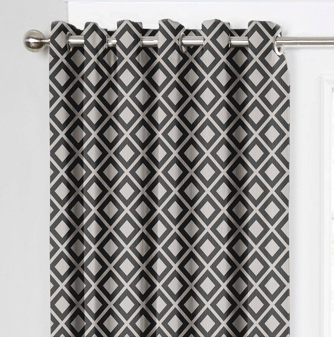 Ultimate Trends Premium Polyester Block Pattern Digital Printed Curtain, Steel Grey Color, 1 Piece