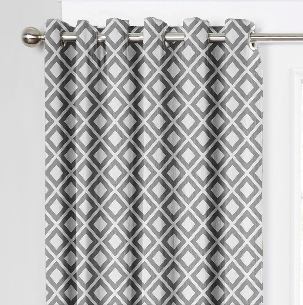 Ultimate Trends Premium Polyester Block Pattern Digital Printed Curtain, Pearl Grey Color, 1 Piece