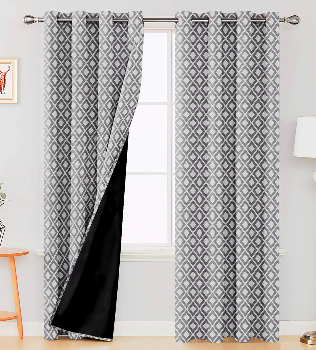 Ultimate Trends Premium Polyester Block Pattern Digital Printed Curtain, Pearl Grey Color, 1 Piece