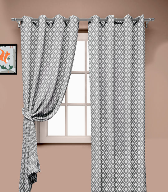 Ultimate Trends Premium Polyester Block Pattern Digital Printed Curtain, Pearl Grey Color, 1 Piece