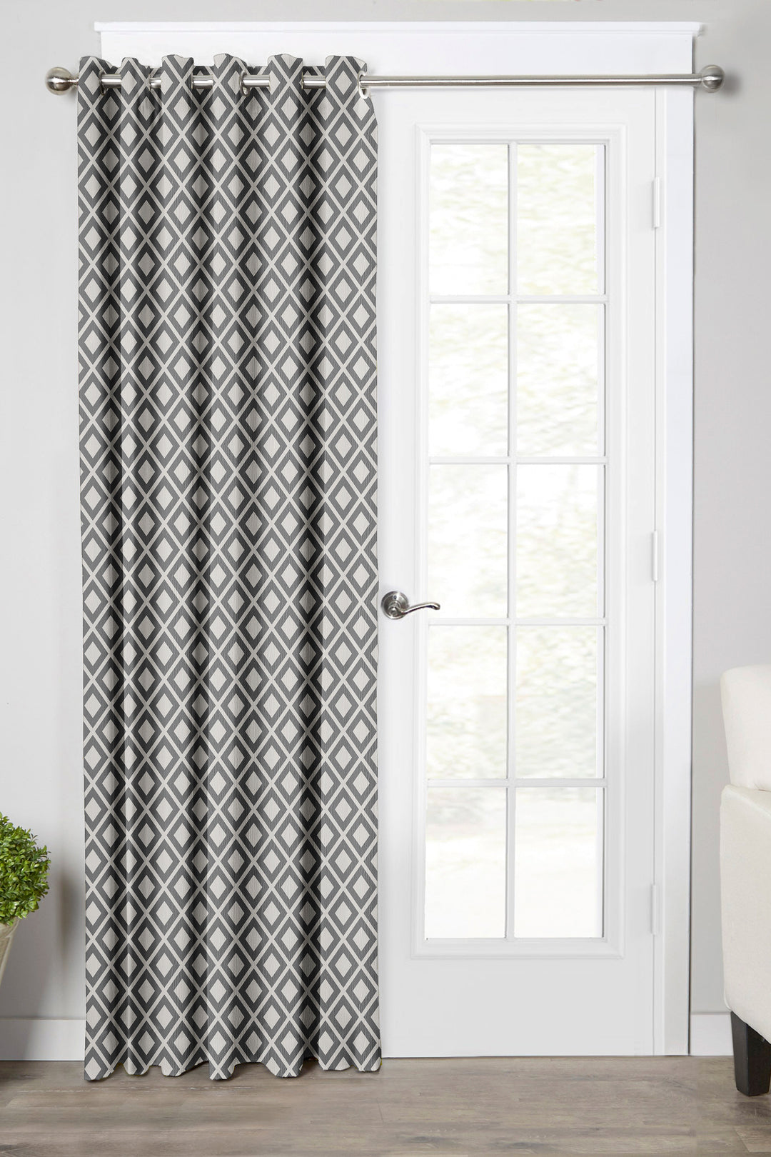 Ultimate Trends Premium Polyester Block Pattern Digital Printed Curtain, Grey Color, 1 Piece