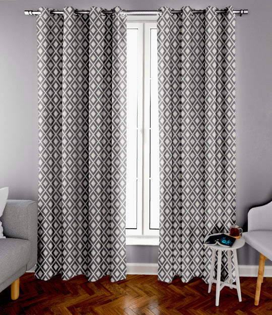 Ultimate Trends Premium Polyester Block Pattern Digital Printed Curtain, Grey Color, 1 Piece