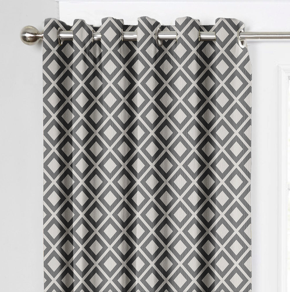 Ultimate Trends Premium Polyester Block Pattern Digital Printed Curtain, Grey Color, 1 Piece