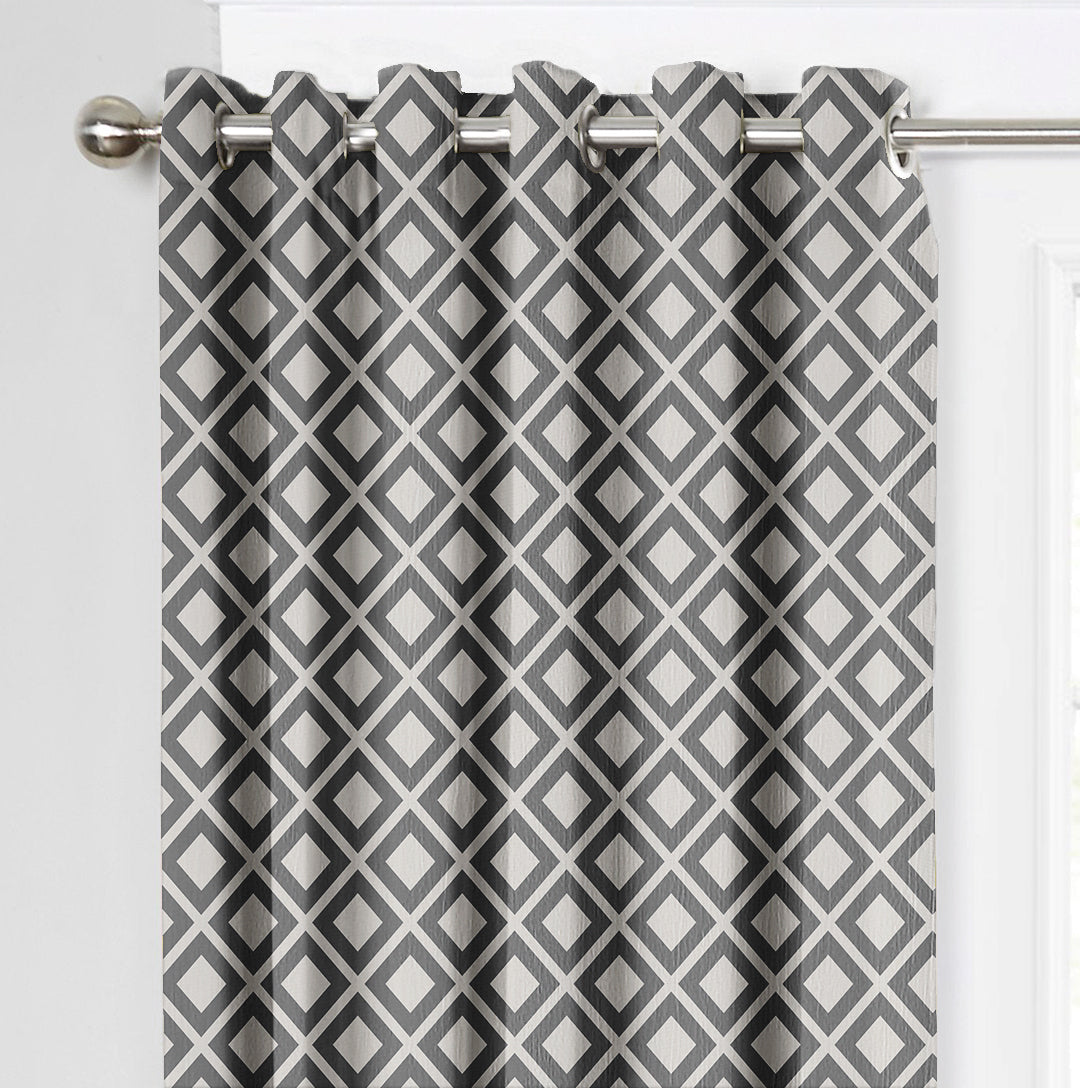 Ultimate Trends Premium Polyester Block Pattern Digital Printed Curtain, Grey Color, 1 Piece