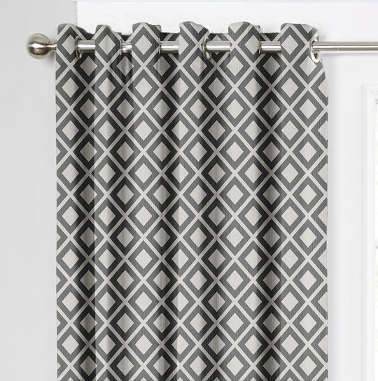 Ultimate Trends Premium Polyester Block Pattern Digital Printed Curtain, Grey Color, 1 Piece