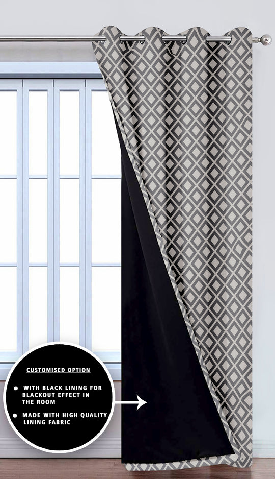 Ultimate Trends Premium Polyester Block Pattern Digital Printed Curtain, Grey Color, 1 Piece