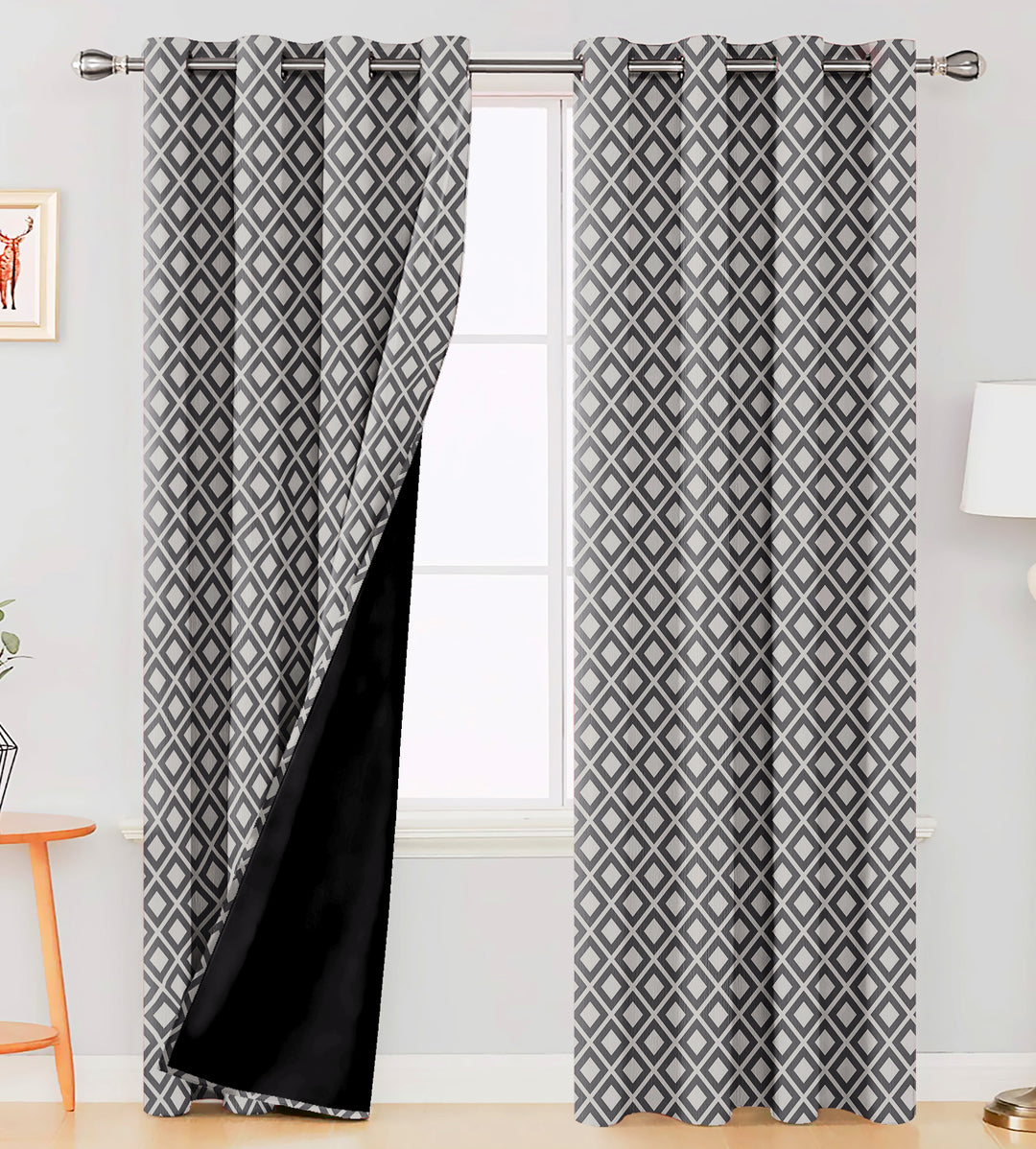 Ultimate Trends Premium Polyester Block Pattern Digital Printed Curtain, Grey Color, 1 Piece