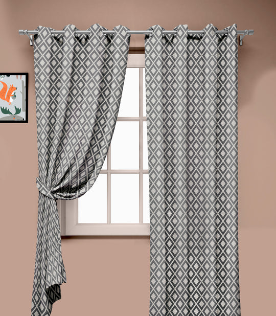 Ultimate Trends Premium Polyester Block Pattern Digital Printed Curtain, Grey Color, 1 Piece