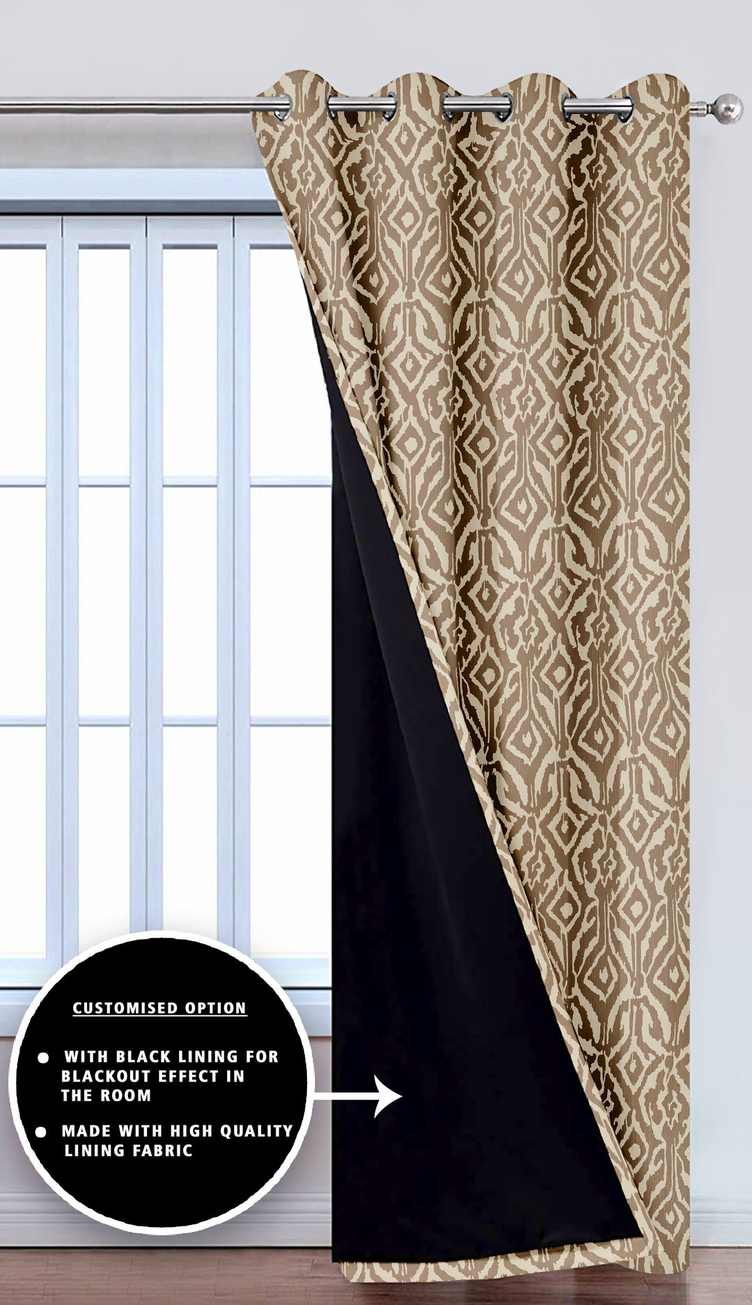 Ultimate Trends Premium Polyester Abstract Pattern Digital Printed Curtain, Peanut Brown Color, 1 Piece