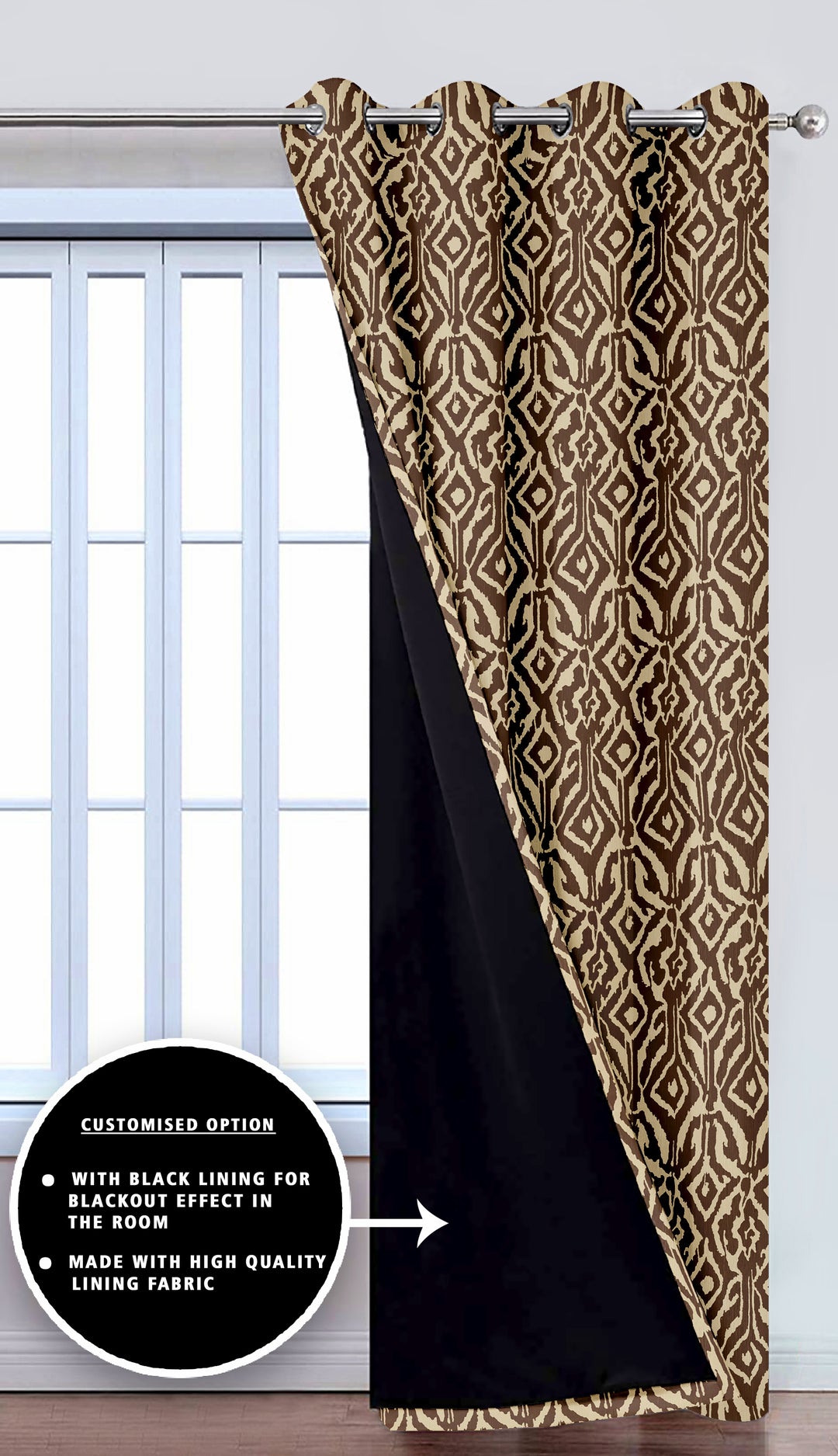 Ultimate Trends Premium Polyester Abstract Pattern Digital Printed Curtain, Brown Color, 1 Piece