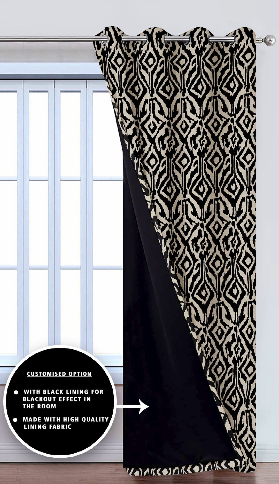 Ultimate Trends Premium Polyester Abstract Pattern Digital Printed Curtain, Black Color, 1 Piece