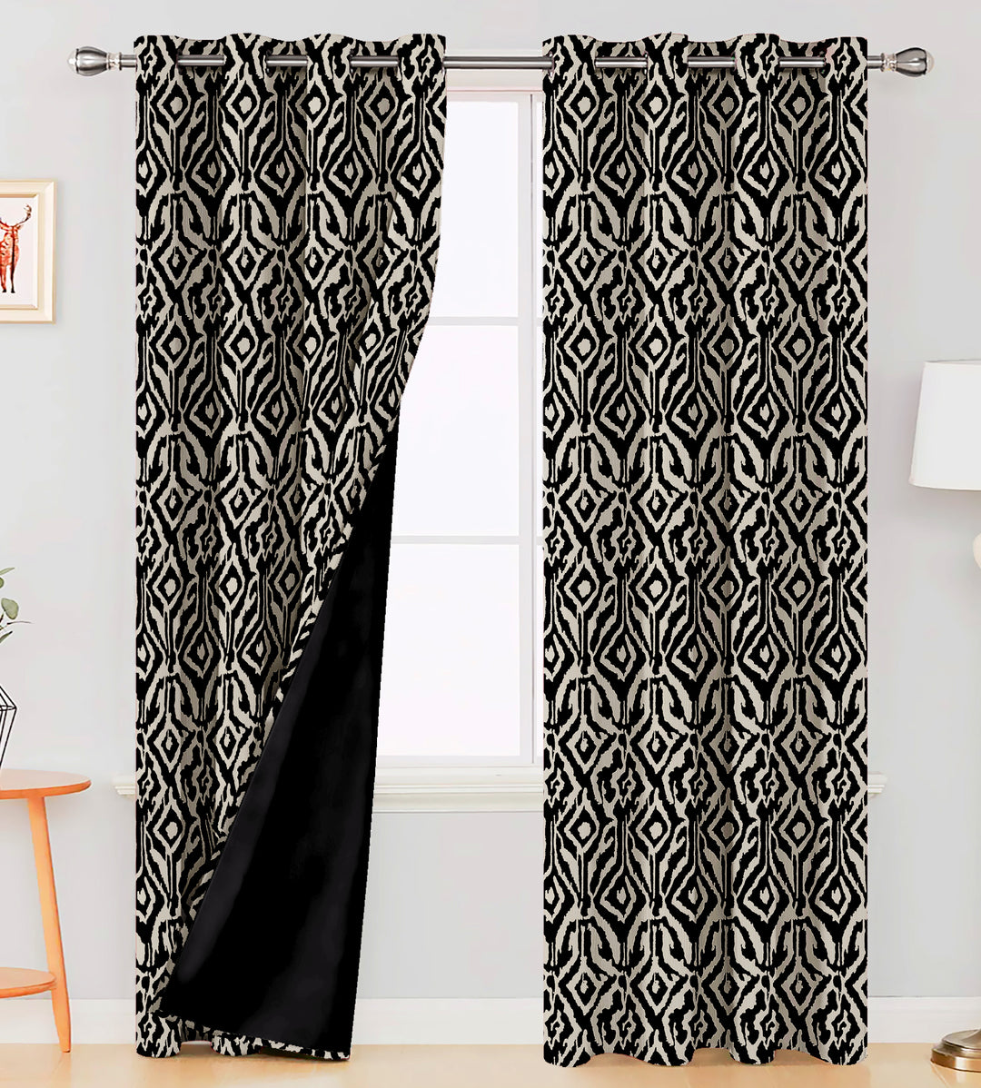 Ultimate Trends Premium Polyester Abstract Pattern Digital Printed Curtain, Black Color, 1 Piece