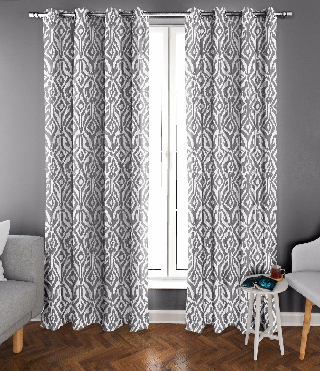 Ultimate Trends Premium Polyester Abstract Pattern Digital Printed Curtain, Grey Color, 1 Piece