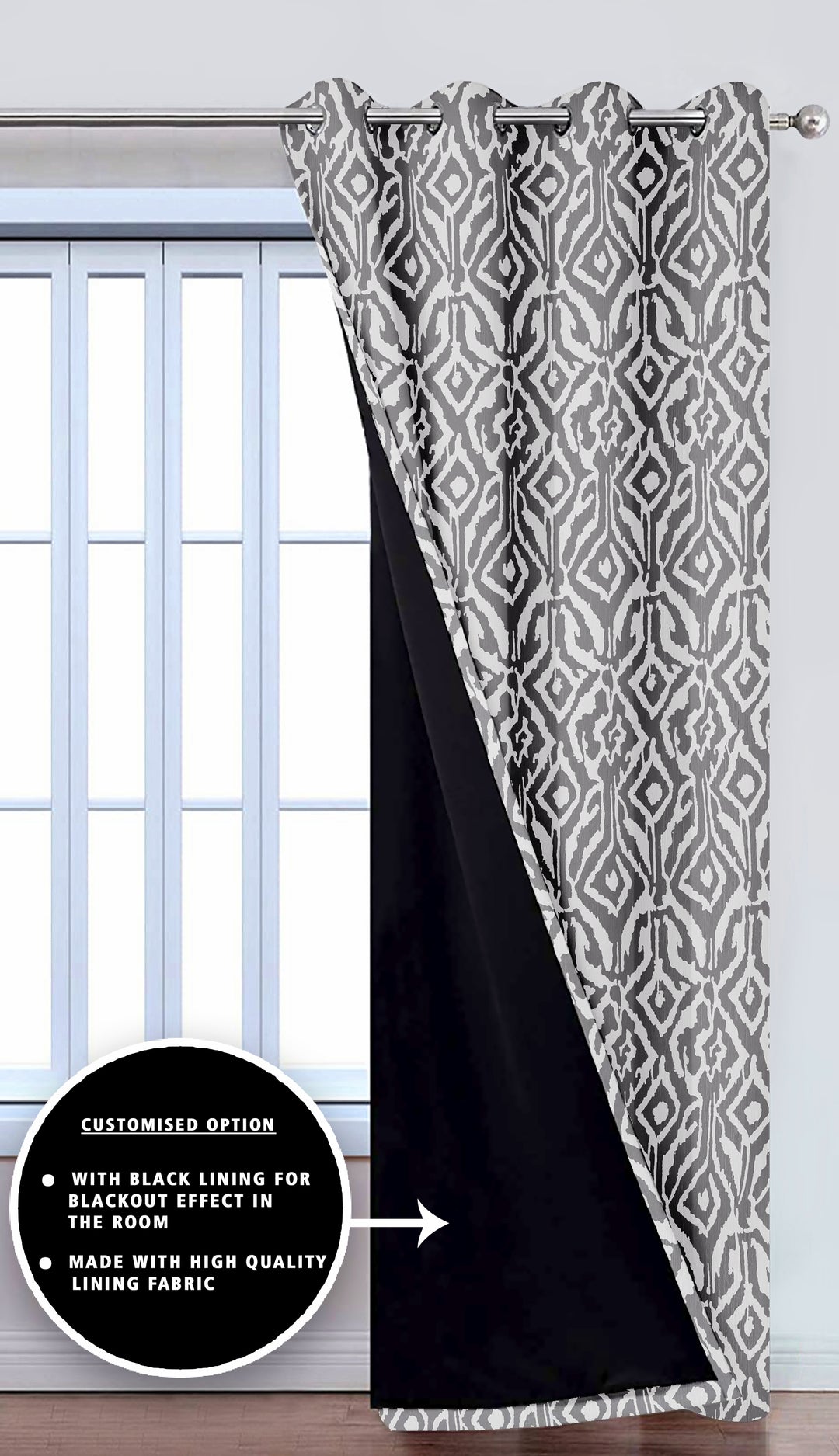 Ultimate Trends Premium Polyester Abstract Pattern Digital Printed Curtain, Grey Color, 1 Piece