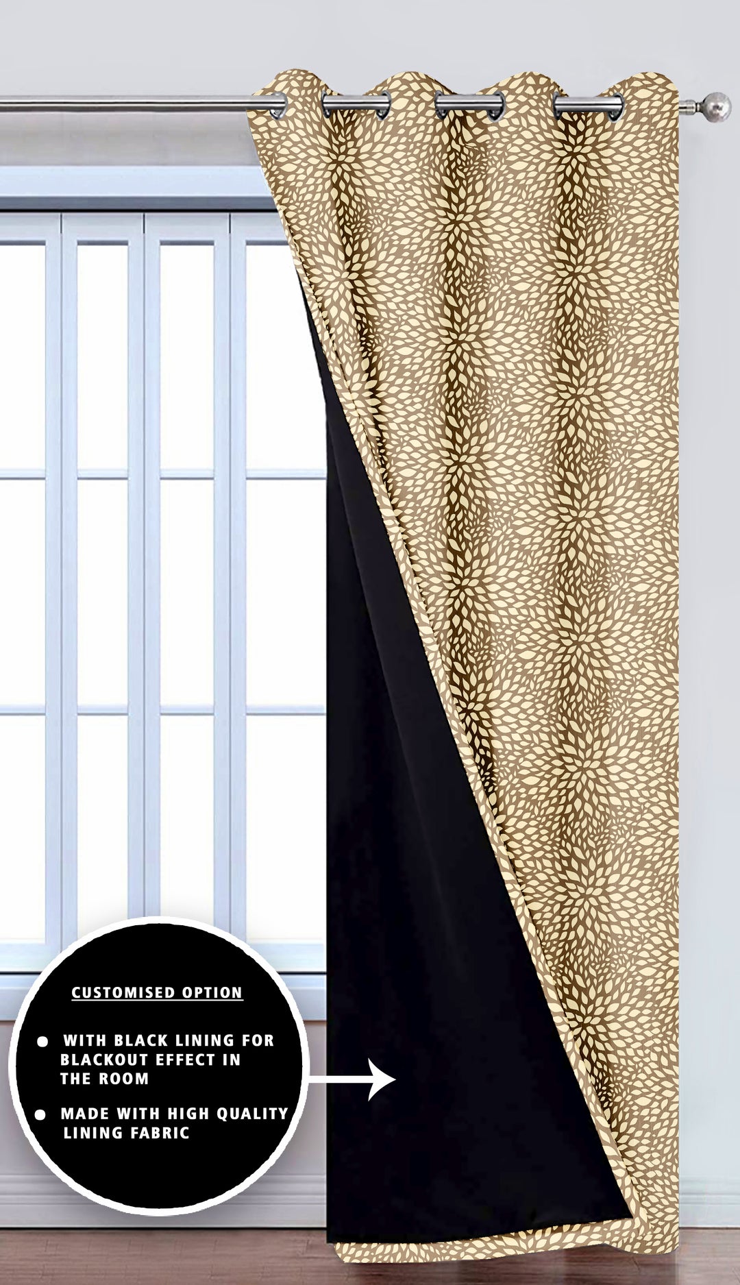 Ultimate Trends Premium Polyester Floral Pattern Digital Printed Curtain, Peanut Brown Color, 1 Piece