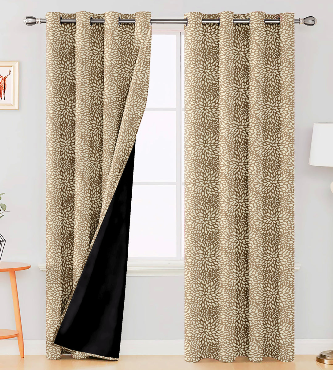 Ultimate Trends Premium Polyester Floral Pattern Digital Printed Curtain, Peanut Brown Color, 1 Piece