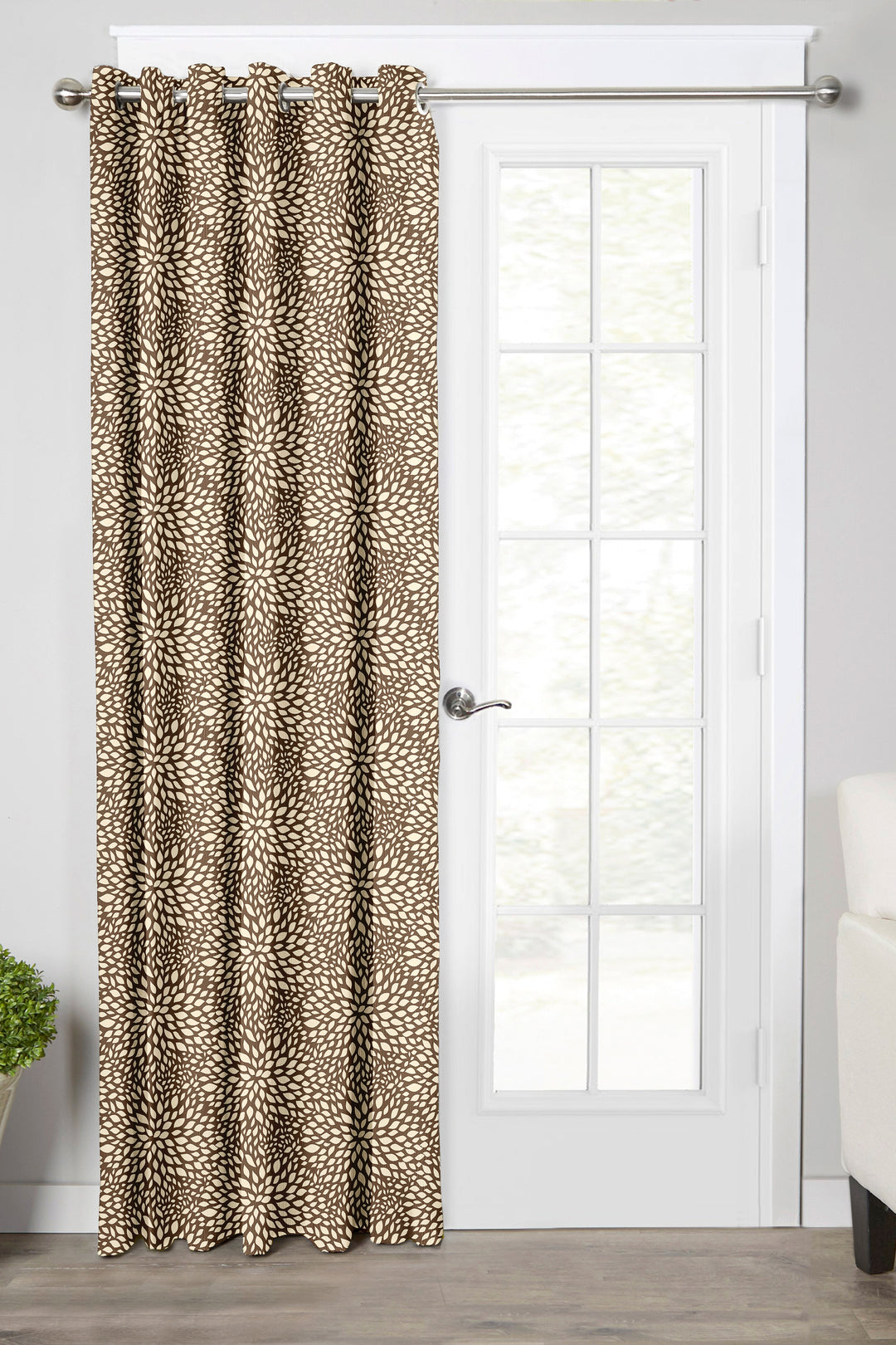 Ultimate Trends Premium Polyester Floral Pattern Digital Printed Curtain, Brown Color, 1 Piece