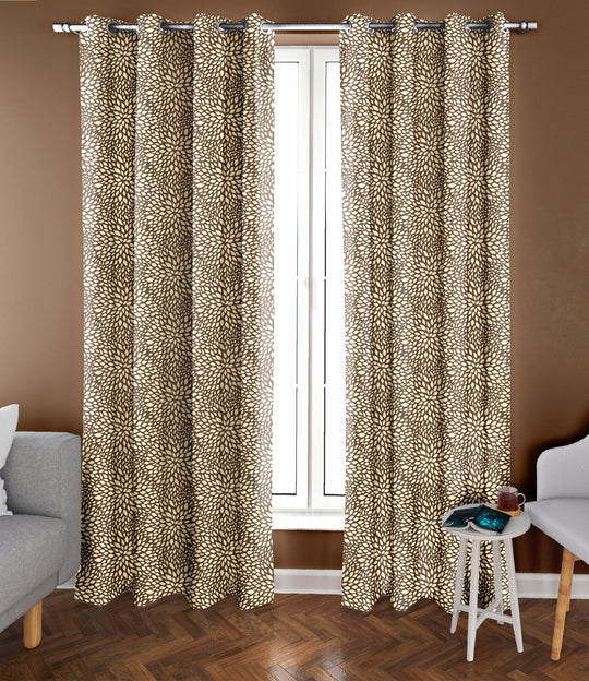 Ultimate Trends Premium Polyester Floral Pattern Digital Printed Curtain, Brown Color, 1 Piece