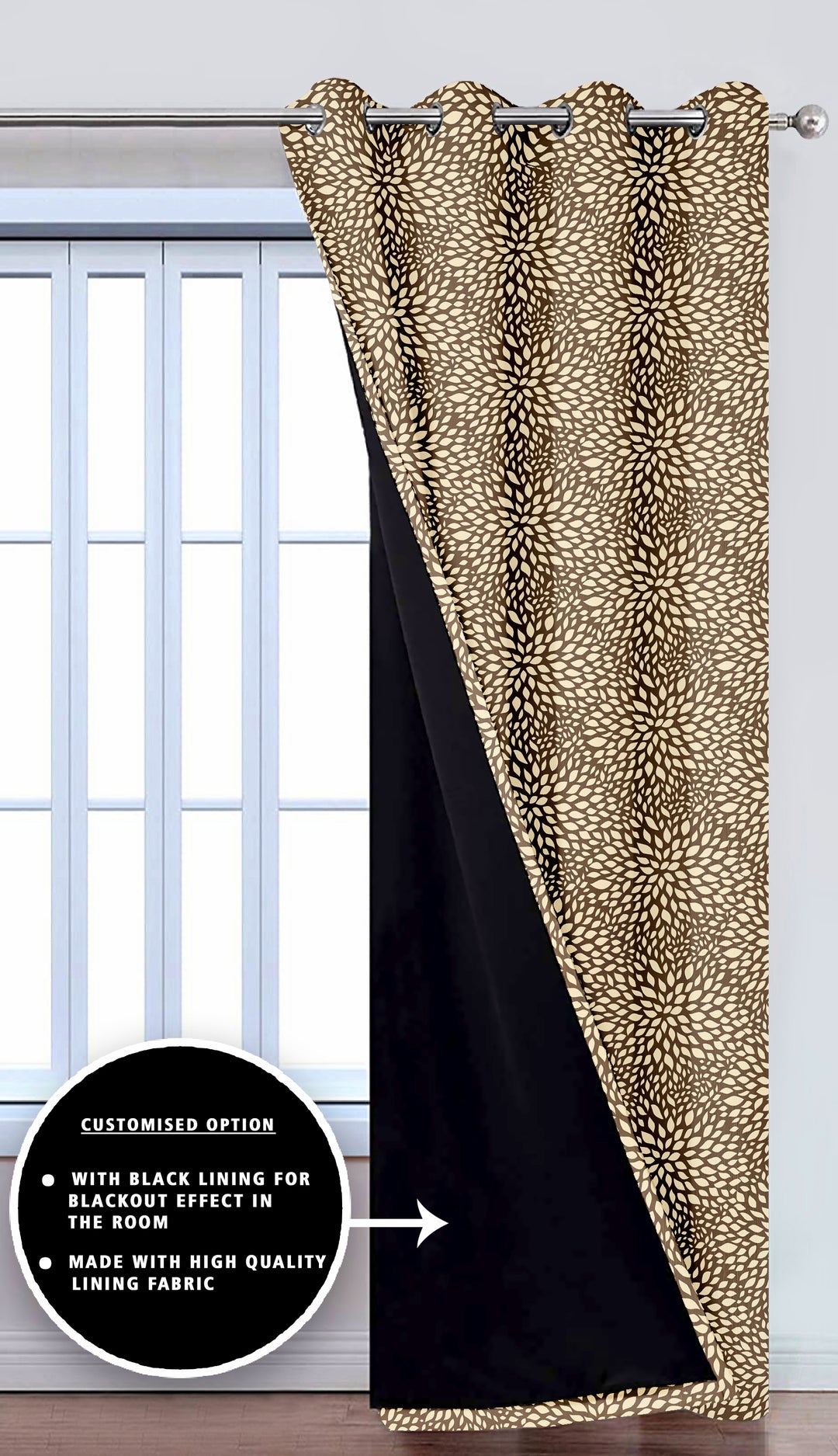 Ultimate Trends Premium Polyester Floral Pattern Digital Printed Curtain, Brown Color, 1 Piece