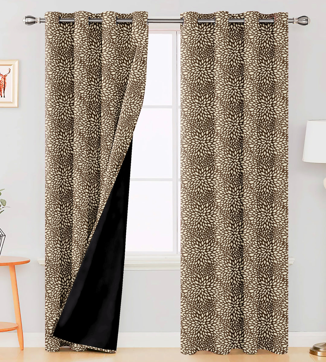 Ultimate Trends Premium Polyester Floral Pattern Digital Printed Curtain, Brown Color, 1 Piece