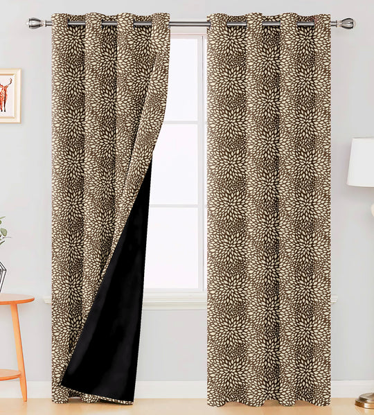 Ultimate Trends Premium Polyester Floral Pattern Digital Printed Curtain, Brown Color, 1 Piece