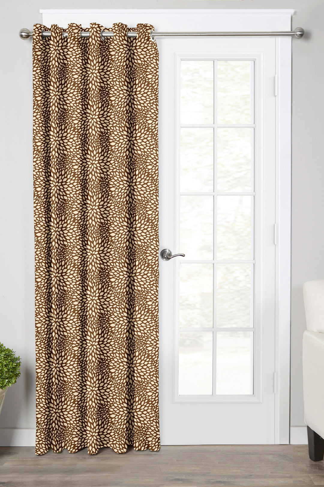 Ultimate Trends Premium Polyester Floral Pattern Digital Printed Curtain, Brown Color, 1 Piece