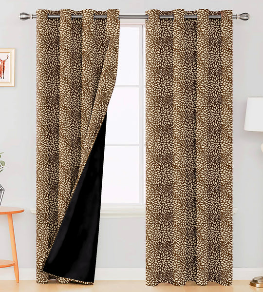 Ultimate Trends Premium Polyester Floral Pattern Digital Printed Curtain, Brown Color, 1 Piece