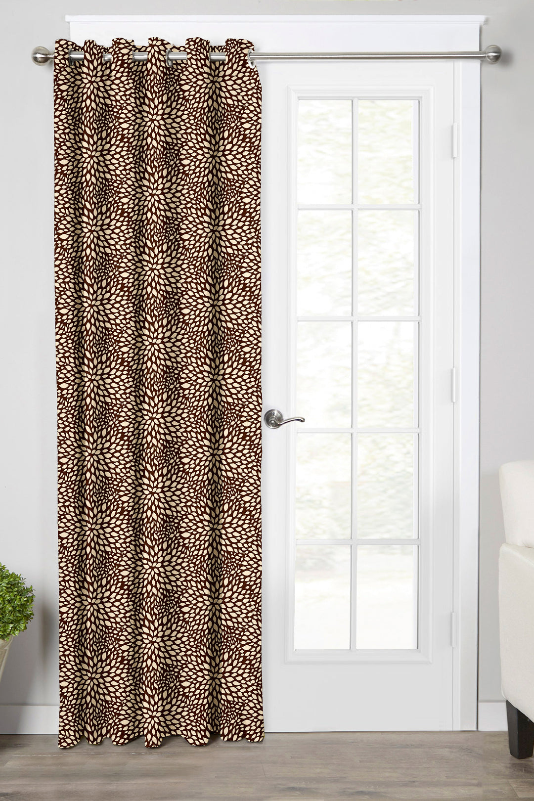 Ultimate Trends Premium Polyester Floral Pattern Digital Printed Curtain, Chocolate Color, 1 Piece