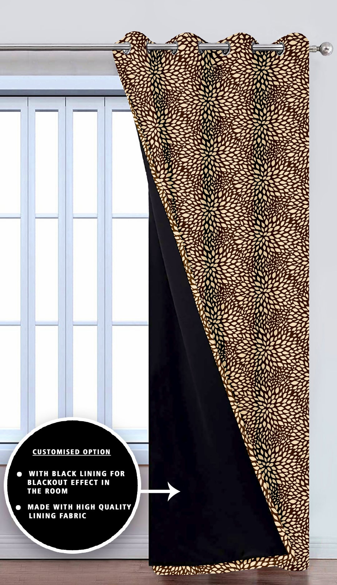 Ultimate Trends Premium Polyester Floral Pattern Digital Printed Curtain, Chocolate Color, 1 Piece