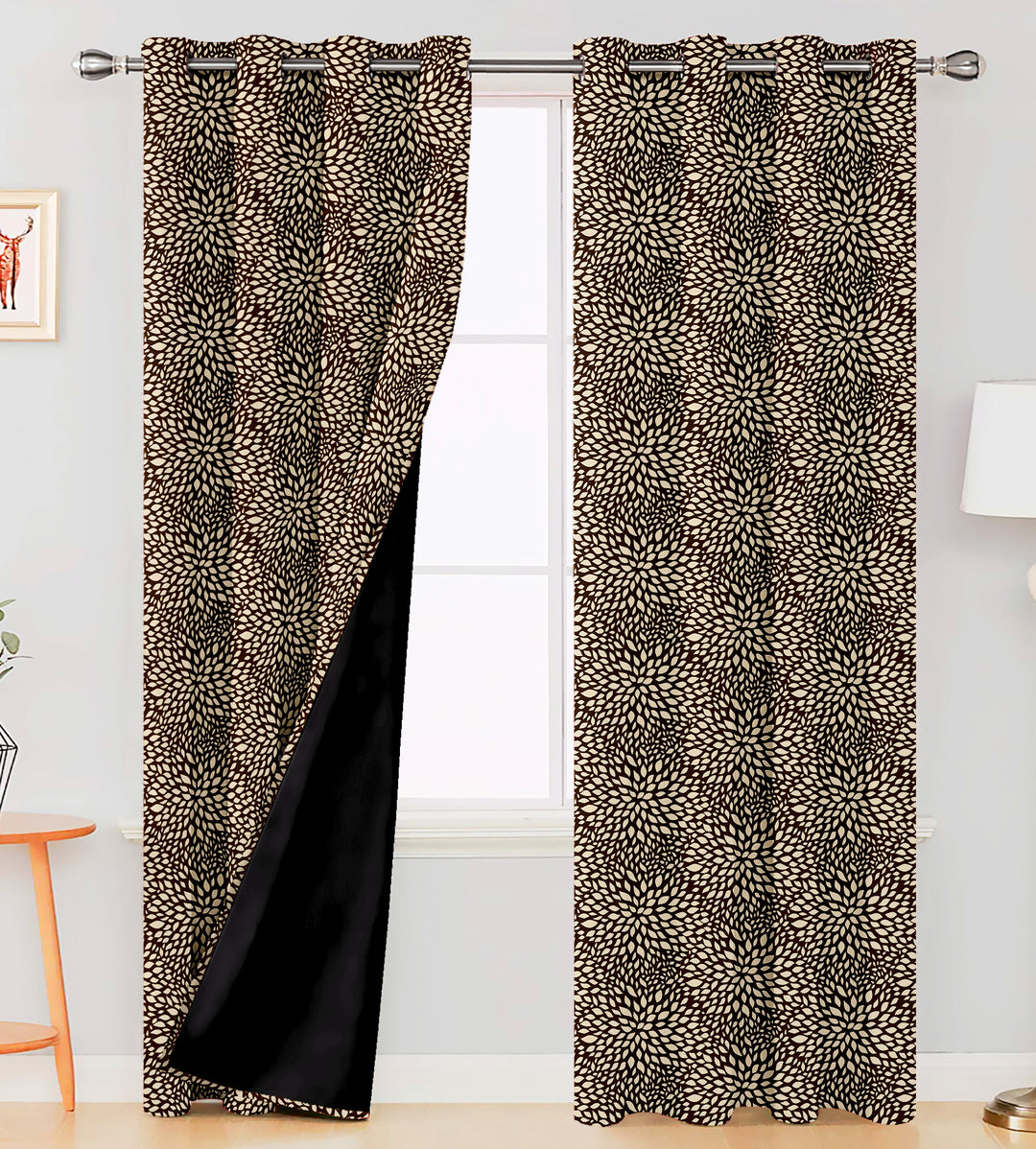 Ultimate Trends Premium Polyester Floral Pattern Digital Printed Curtain, Chocolate Color, 1 Piece