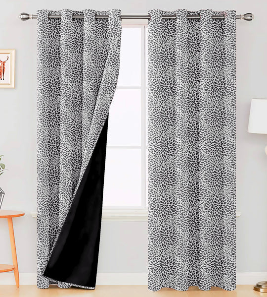 Ultimate Trends Premium Polyester Floral Pattern Digital Printed Curtain, Charcoal Grey Color, 1 Piece