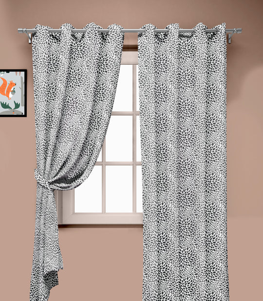 Ultimate Trends Premium Polyester Floral Pattern Digital Printed Curtain, Charcoal Grey Color, 1 Piece