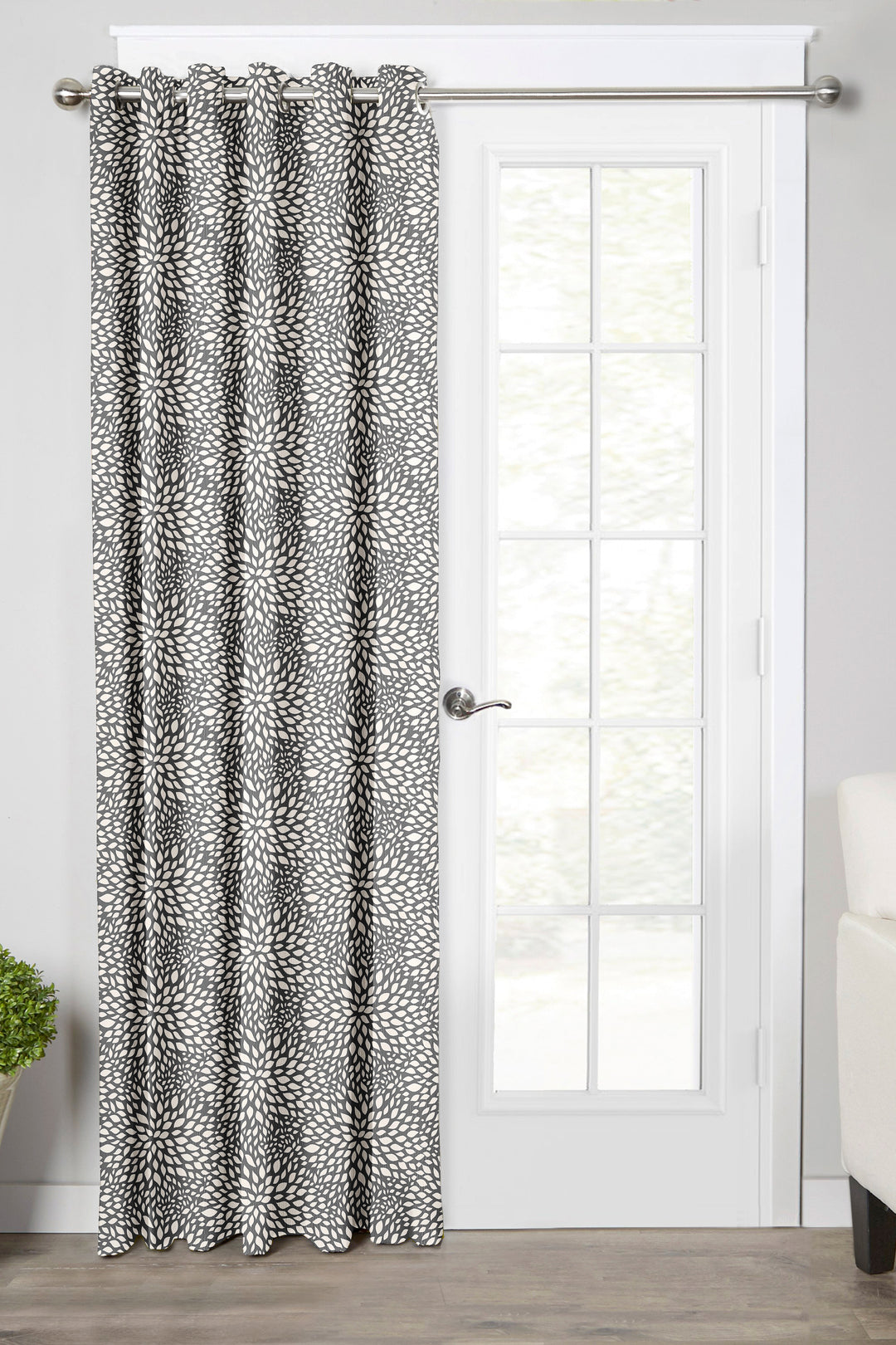 Ultimate Trends Premium Polyester Floral Pattern Digital Printed Curtain, Steel Grey Color, 1 Piece