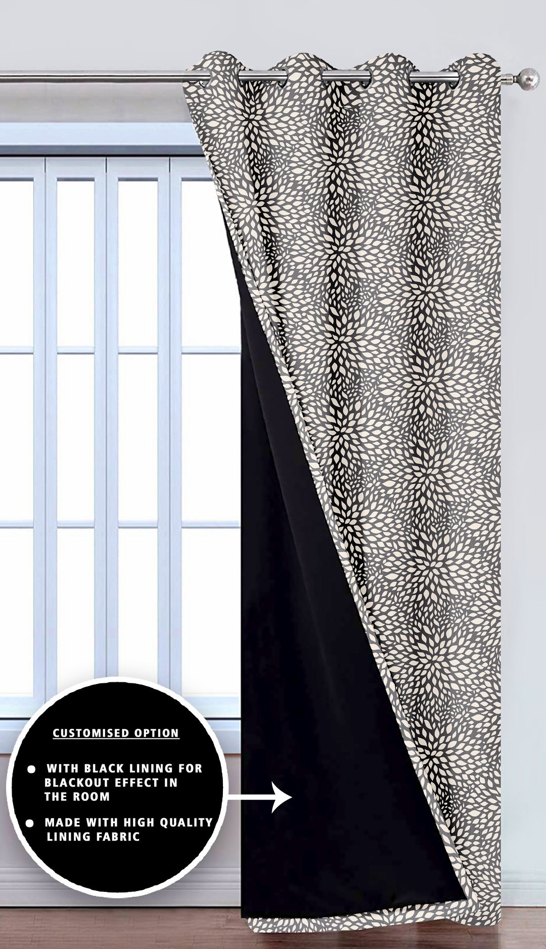 Ultimate Trends Premium Polyester Floral Pattern Digital Printed Curtain, Steel Grey Color, 1 Piece