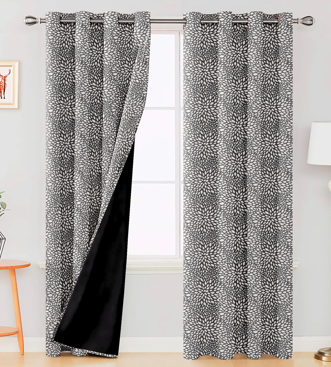 Ultimate Trends Premium Polyester Floral Pattern Digital Printed Curtain, Steel Grey Color, 1 Piece