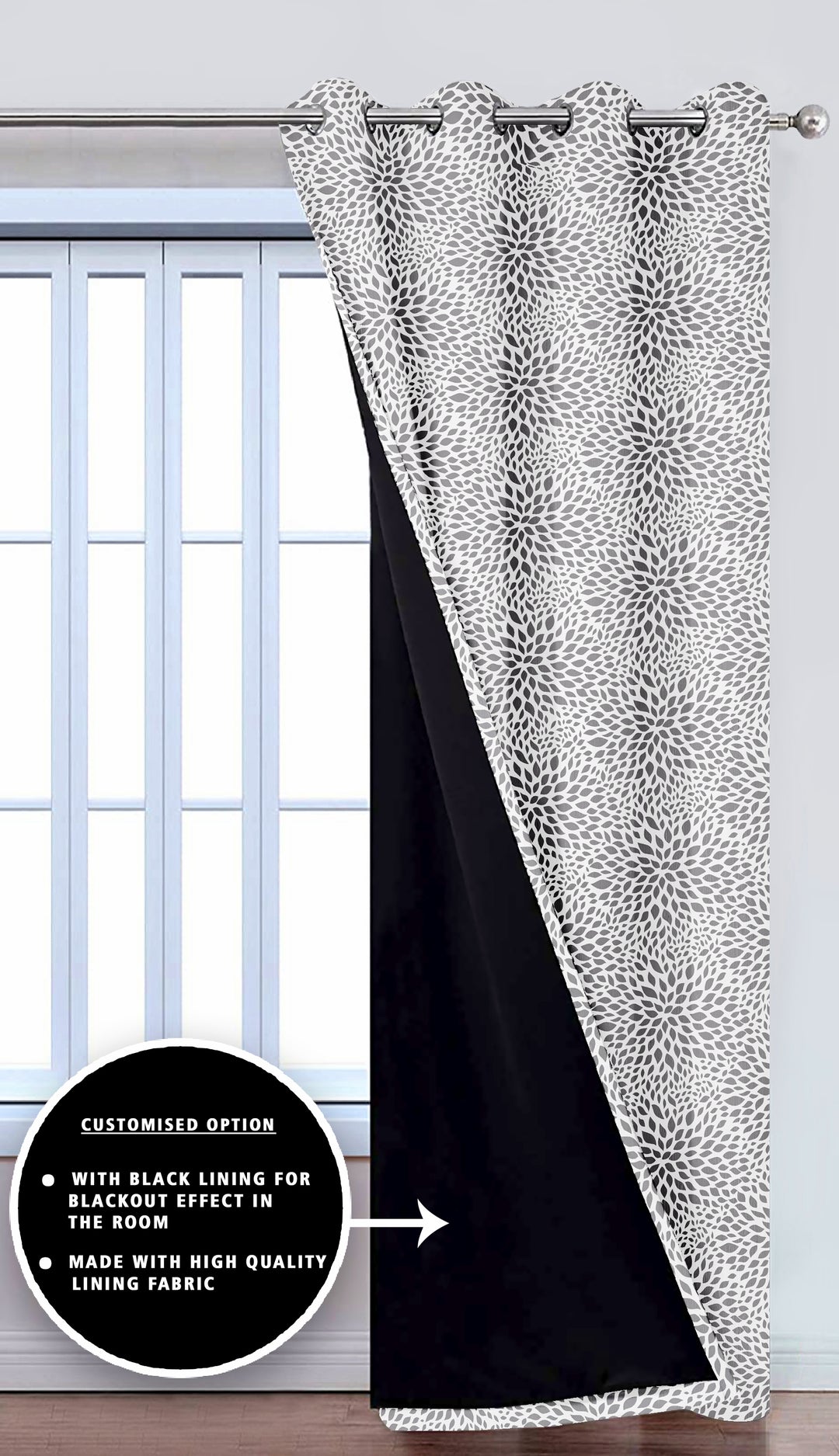 Ultimate Trends Premium Polyester Floral Pattern Digital Printed Curtain, Pearl Grey Color, 1 Piece