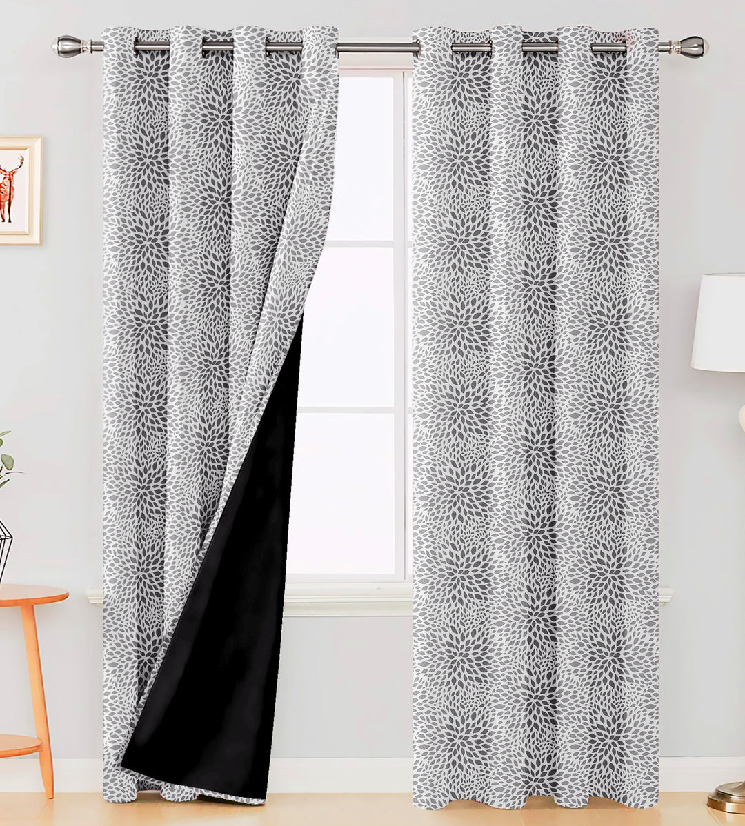 Ultimate Trends Premium Polyester Floral Pattern Digital Printed Curtain, Pearl Grey Color, 1 Piece