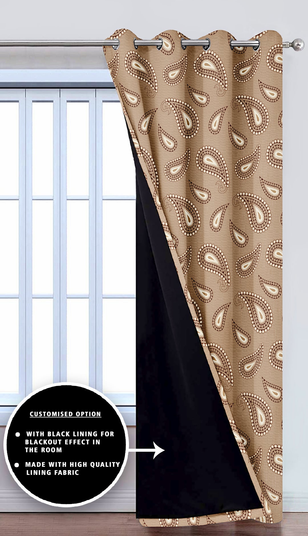 Ultimate Trends Premium Polyester Paisley Pattern Digital Printed Curtain, Thunder Grey Color, 1 Piece