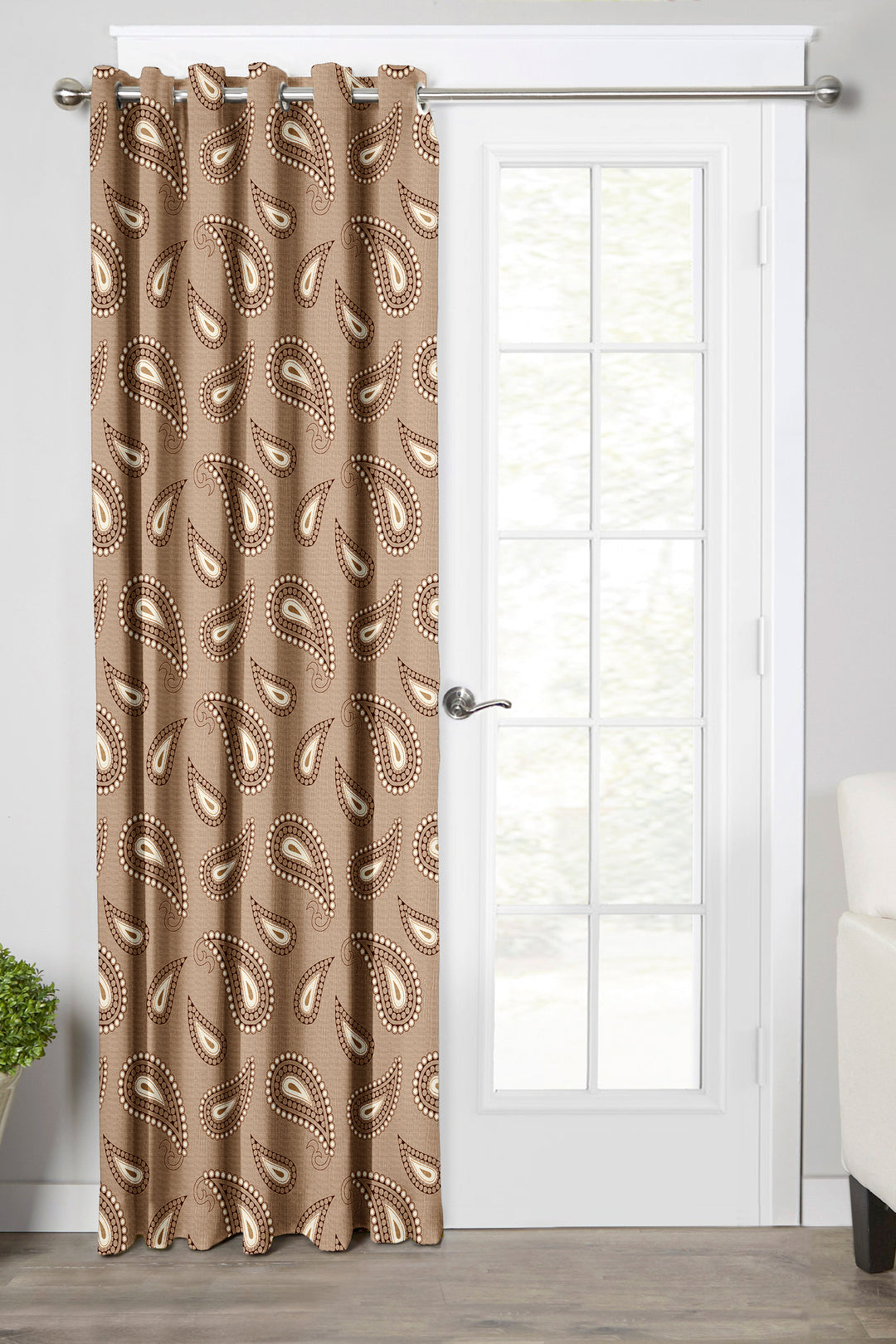 Ultimate Trends Premium Polyester Paisley Pattern Digital Printed Curtain, Peanut Brown Color, 1 Piece