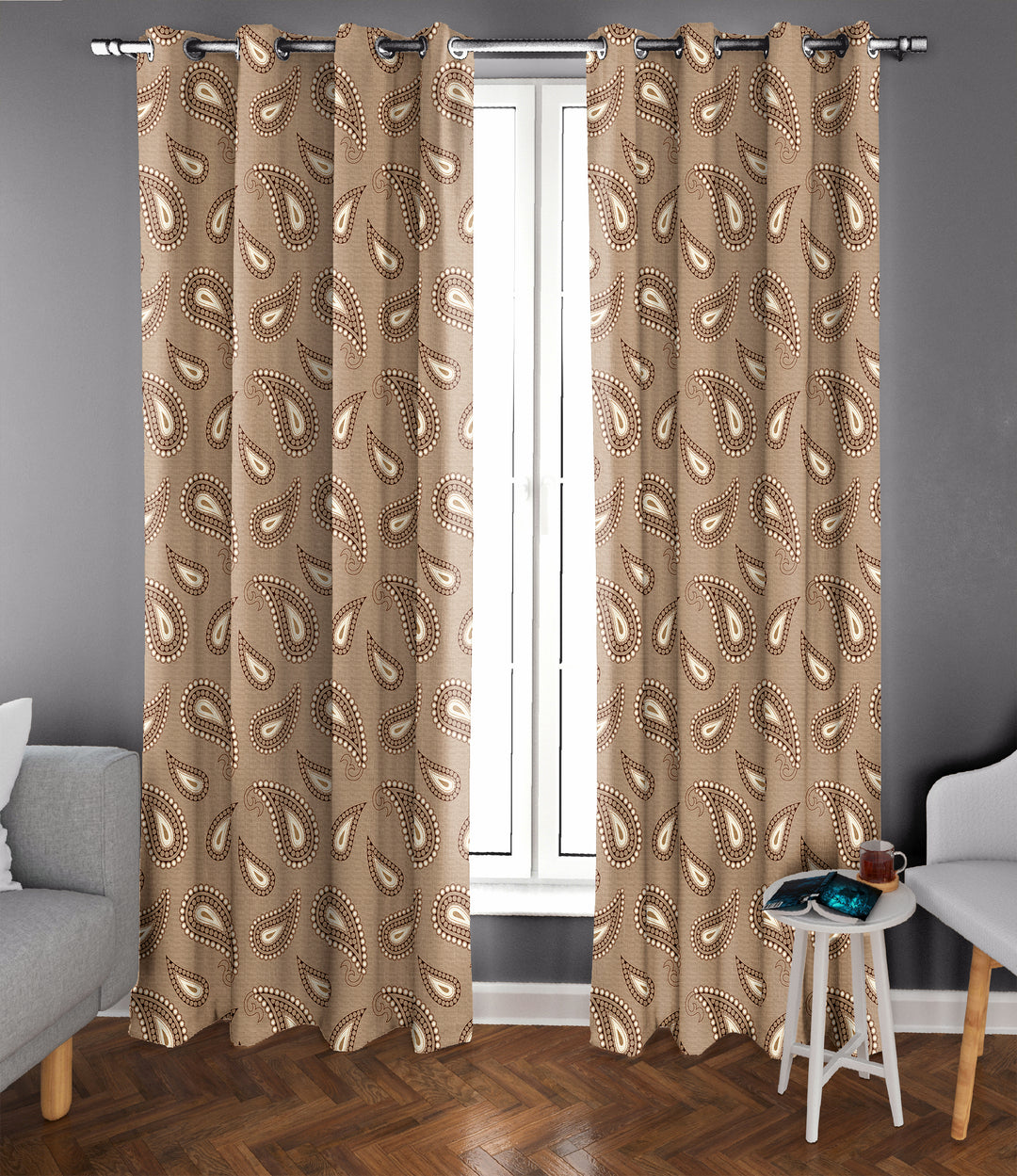 Ultimate Trends Premium Polyester Paisley Pattern Digital Printed Curtain, Peanut Brown Color, 1 Piece