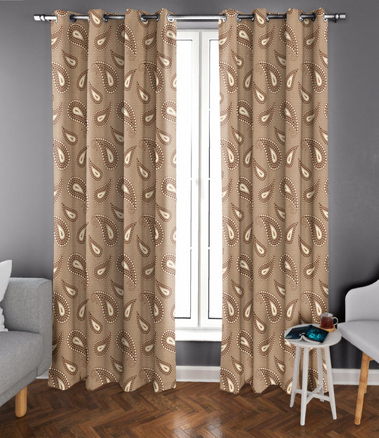 Ultimate Trends Premium Polyester Paisley Pattern Digital Printed Curtain, Peanut Brown Color, 1 Piece