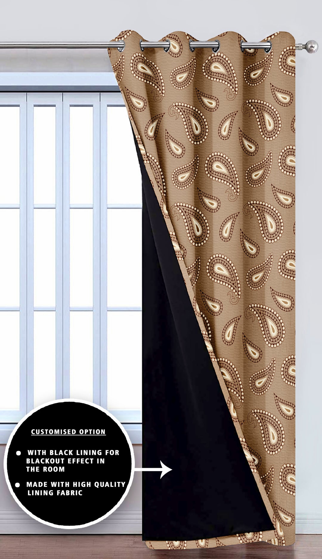 Ultimate Trends Premium Polyester Paisley Pattern Digital Printed Curtain, Peanut Brown Color, 1 Piece