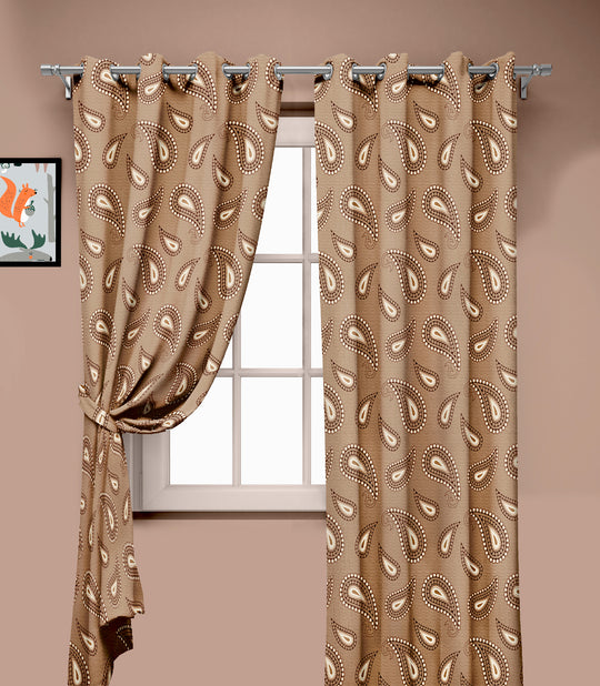 Ultimate Trends Premium Polyester Paisley Pattern Digital Printed Curtain, Peanut Brown Color, 1 Piece