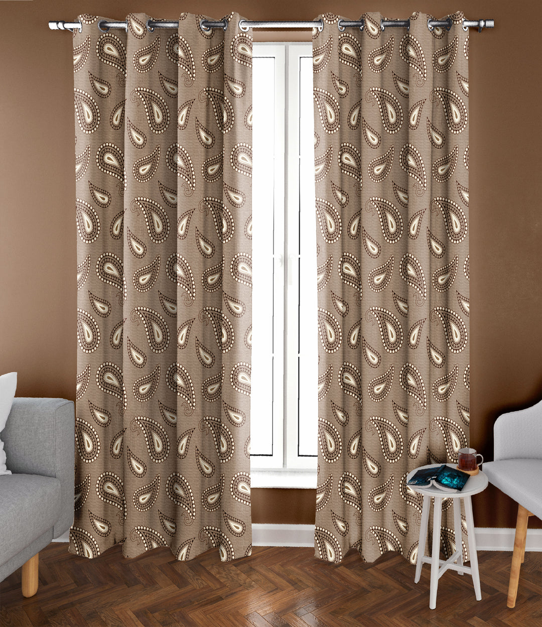 Ultimate Trends Premium Polyester Paisley Pattern Digital Printed Curtain, Brown Color, 1 Piece