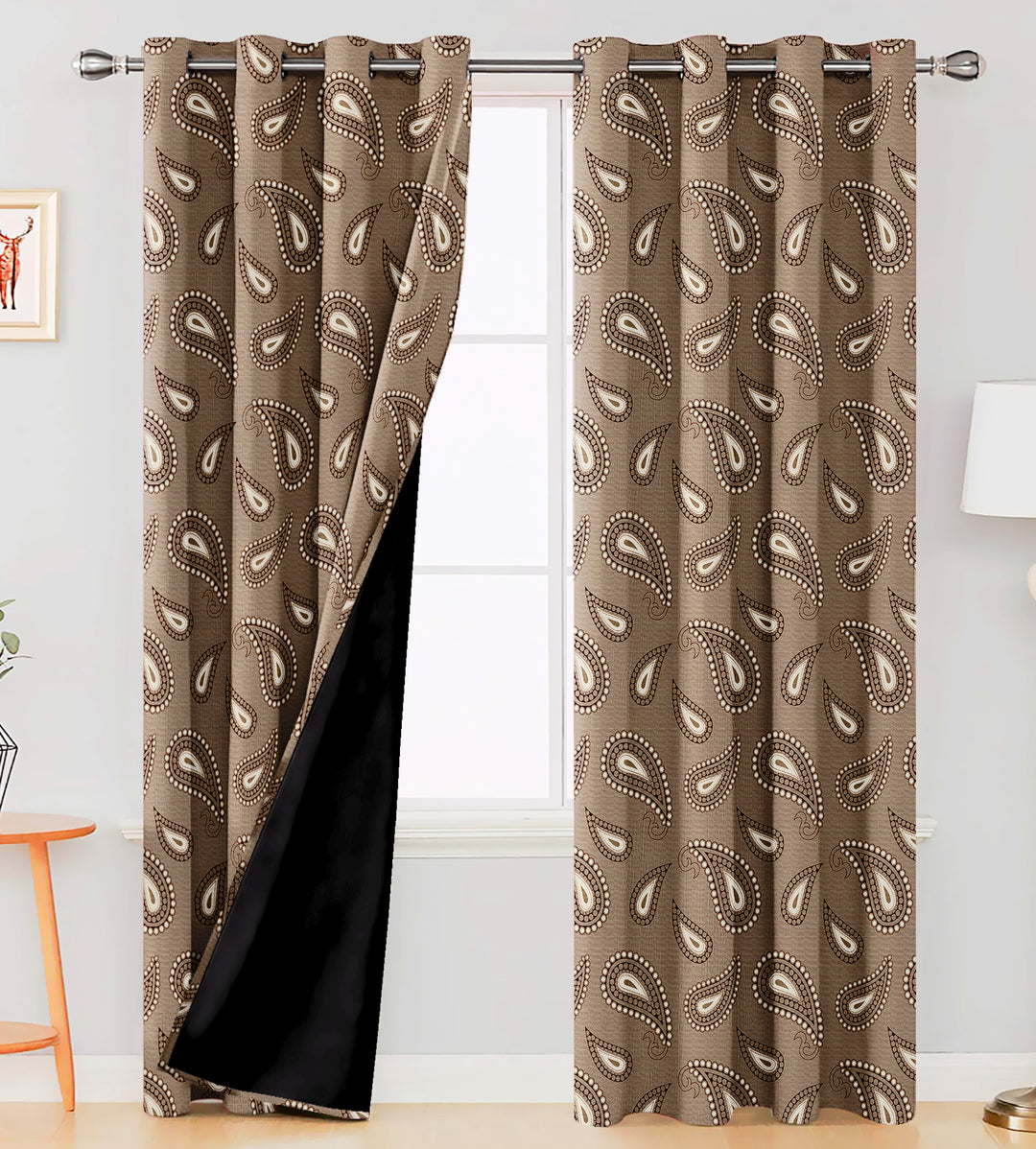 Ultimate Trends Premium Polyester Paisley Pattern Digital Printed Curtain, Brown Color, 1 Piece